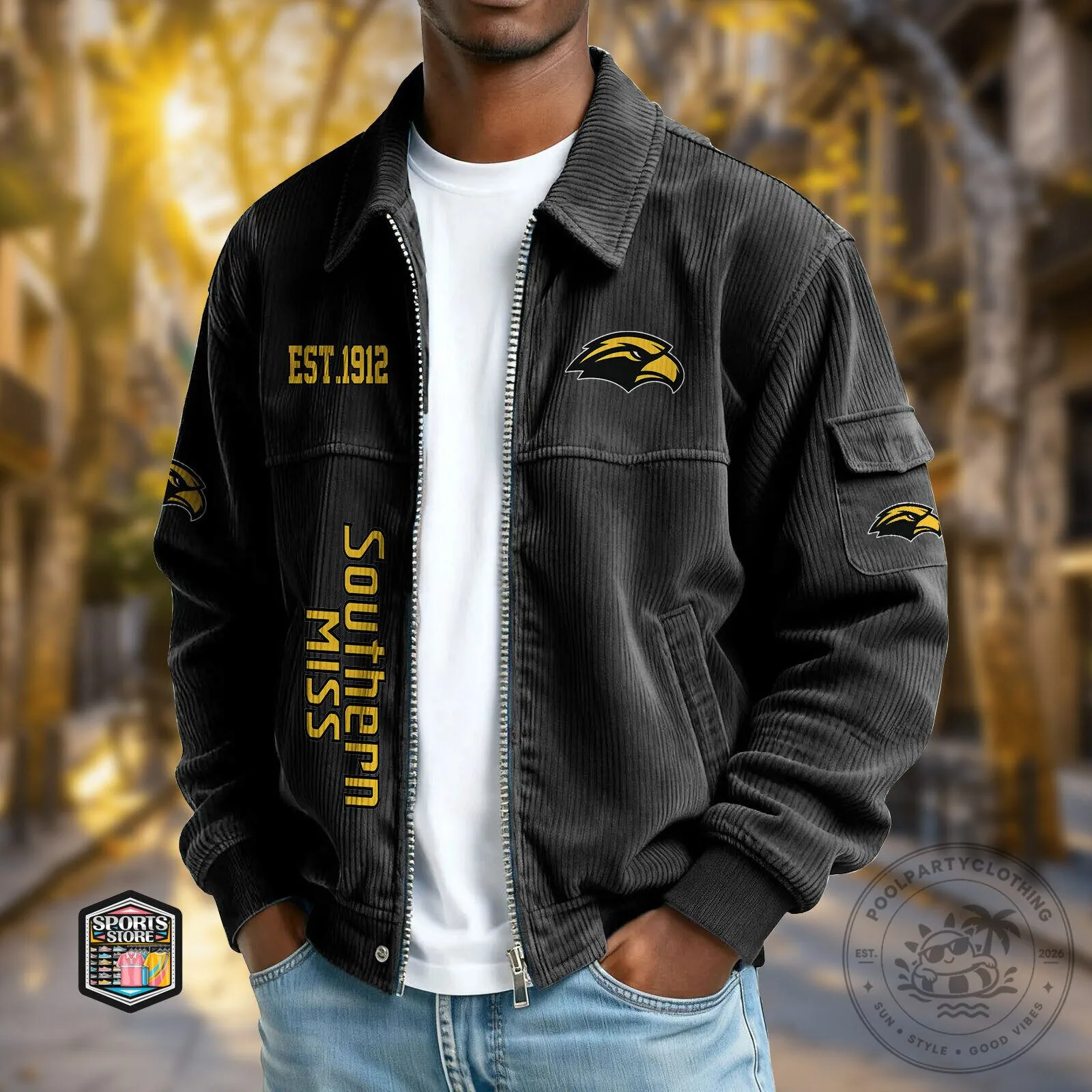 Southern Miss Golden Eagles Corduroy Bomber Jacket with Embroidered Logo