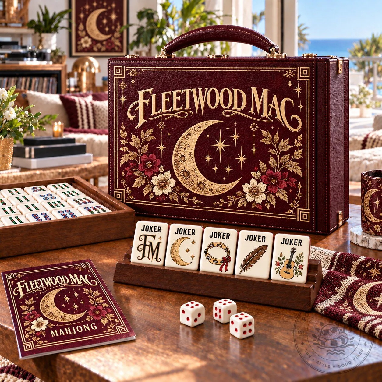 Fleetwood Mac Mahjong Game Set with Custom Tiles and Carrying Case
