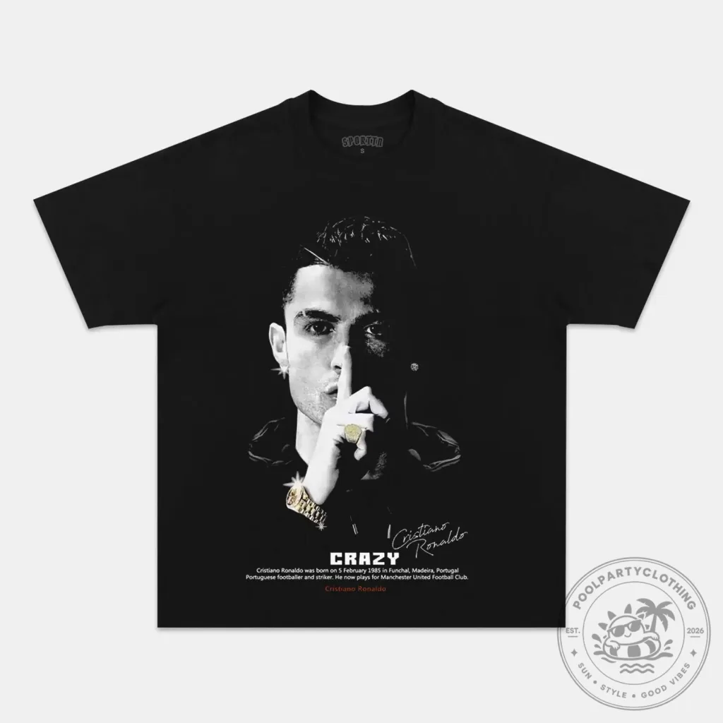 Cristiano Ronaldo Crazy Silence Pose Black Graphic T-Shirt Cristiano Ronaldo Crazy Silence Pose Black Graphic T-Shirt