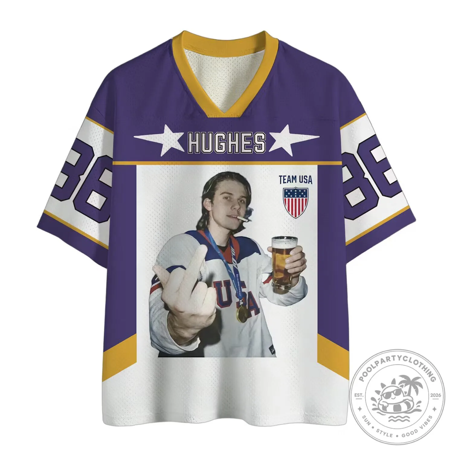 Jack Hughes Team USA Hockey Player Purple and White Jersey