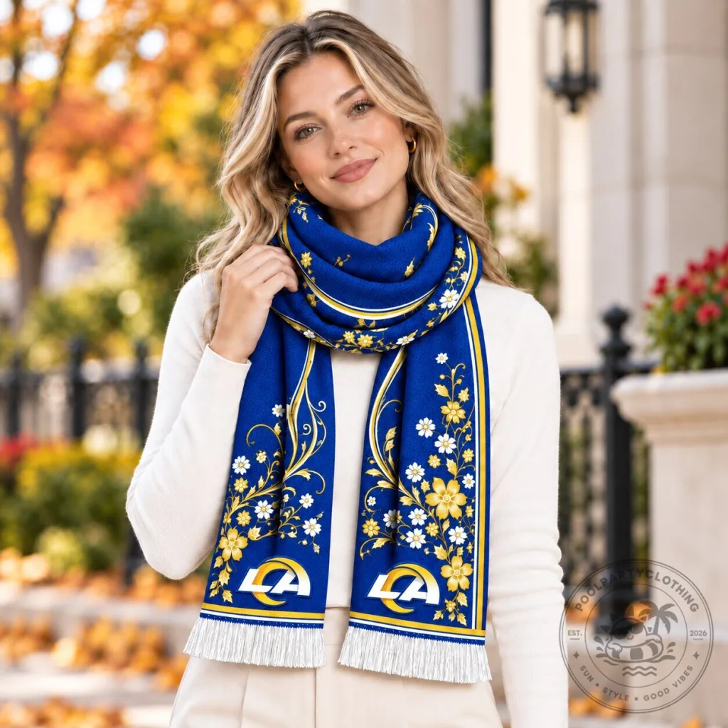 Los Angeles Rams Floral Pattern Royal Blue Fan Scarf with Fringe Los Angeles Rams Floral Pattern Royal Blue Fan Scarf with Fringe