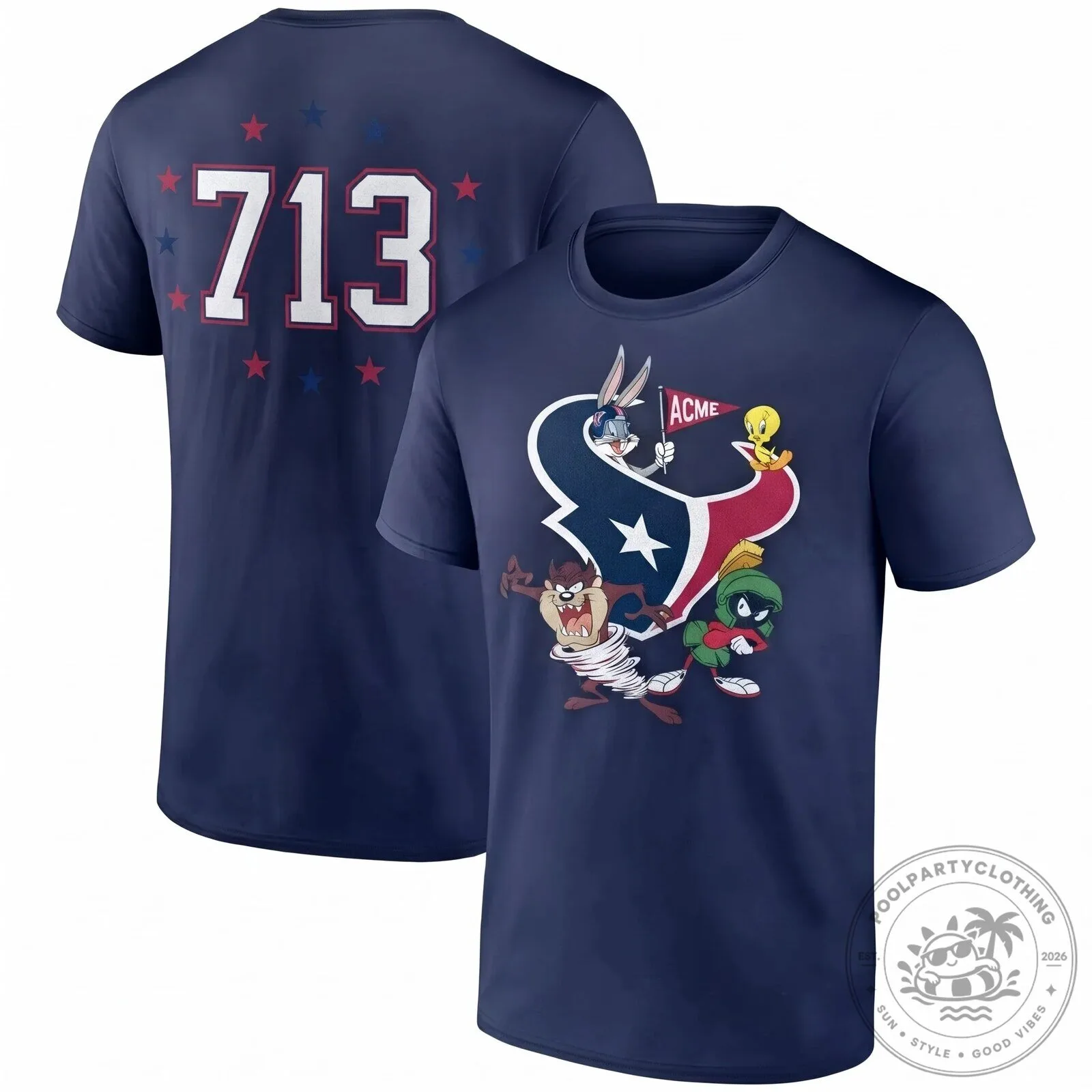 Bugs Bunny, Marvin the Martian, Taz & Tweety Bird T-Shirt - Houston Texans Looney Tunes Design 10 Bugs Bunny, Marvin the Martian, Taz & Tweety Bird T-Shirt - Houston Texans Looney Tunes Design