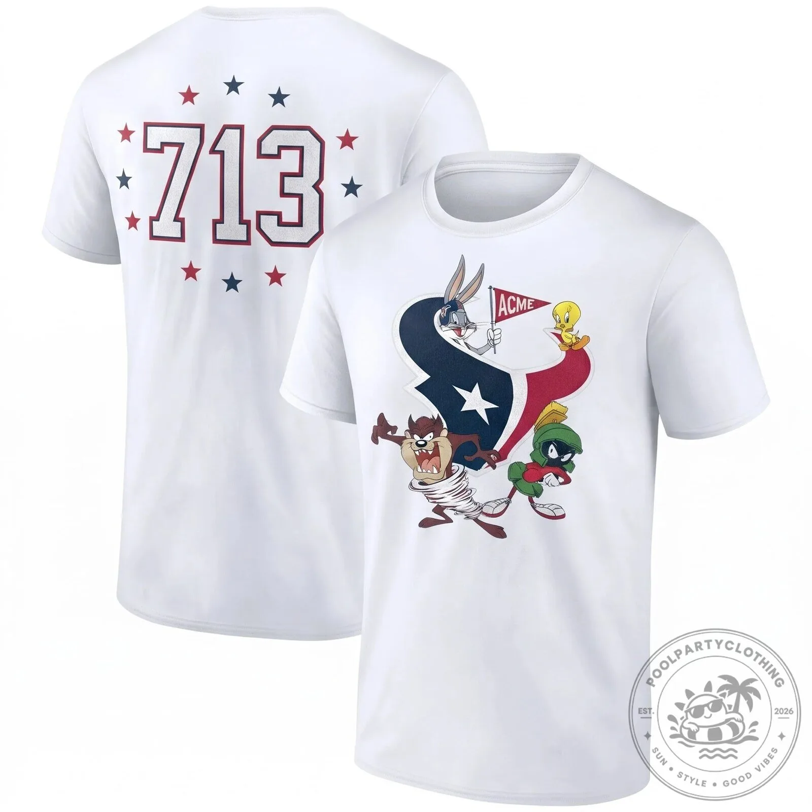 Bugs Bunny, Marvin the Martian, Taz & Tweety Bird T-Shirt - Houston Texans Looney Tunes Design 11 Bugs Bunny, Marvin the Martian, Taz & Tweety Bird T-Shirt - Houston Texans Looney Tunes Design