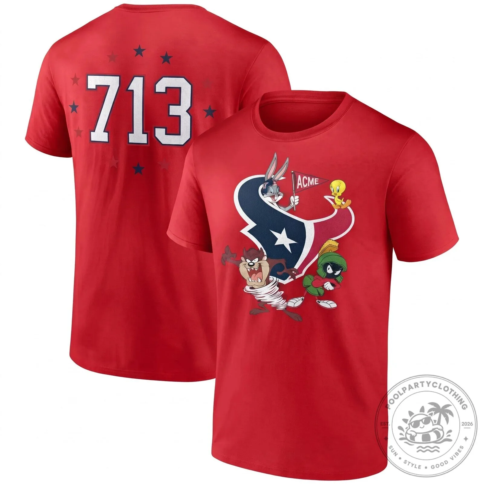 Bugs Bunny, Marvin the Martian, Taz & Tweety Bird T-Shirt - Houston Texans Looney Tunes Design 12 Bugs Bunny, Marvin the Martian, Taz & Tweety Bird T-Shirt - Houston Texans Looney Tunes Design