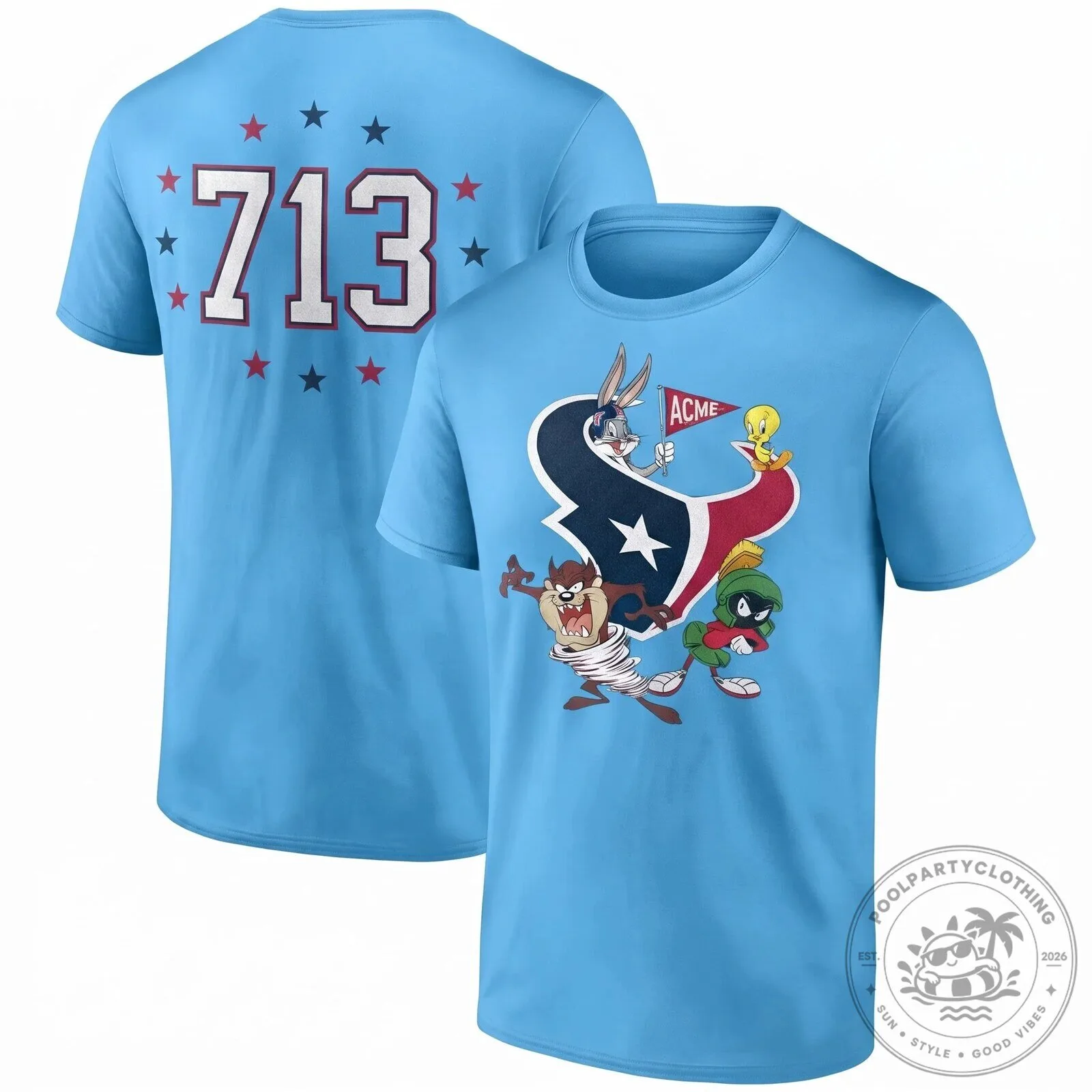 Bugs Bunny, Marvin the Martian, Taz & Tweety Bird T-Shirt - Houston Texans Looney Tunes Design 13 Bugs Bunny, Marvin the Martian, Taz & Tweety Bird T-Shirt - Houston Texans Looney Tunes Design