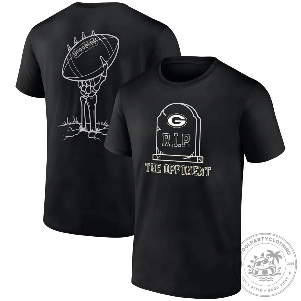 Green Bay Packers Halloween Skeleton Football Grave The Opponent Black T-Shirt Green Bay Packers Halloween Skeleton Football Grave The Opponent Black T-Shirt