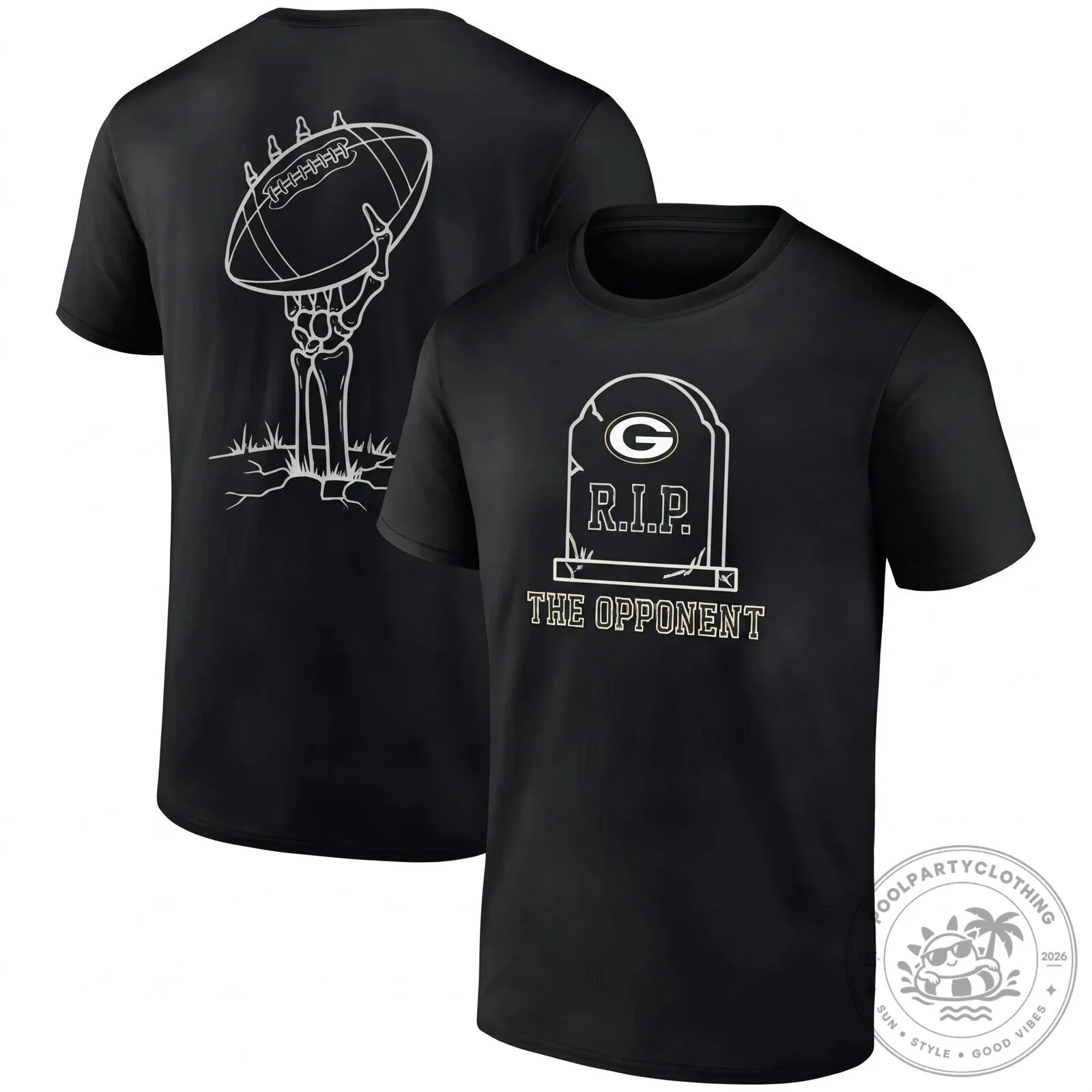 Green Bay Packers Halloween Skeleton Football Grave The Opponent Black T-Shirt