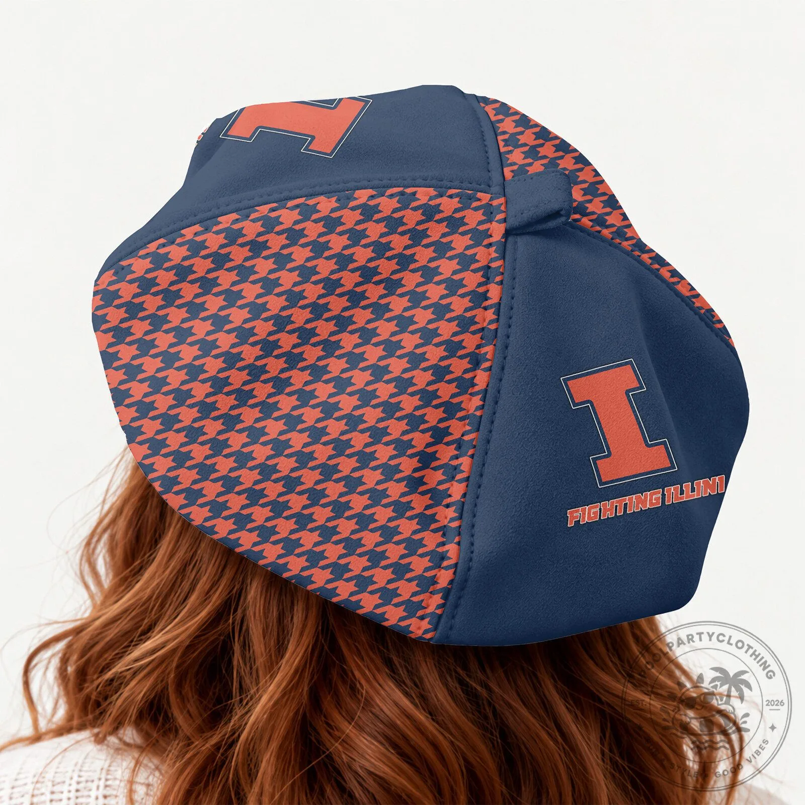 Illinois Fighting Illini Custom Name Houndstooth Beret Cap Hat 8 Illinois Fighting Illini Custom Name Houndstooth Beret Cap Hat