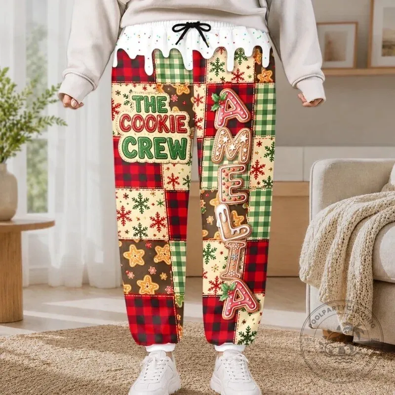 Personalized Cookie Crew Gingerbread Christmas Holiday Patchwork Pattern Pants
