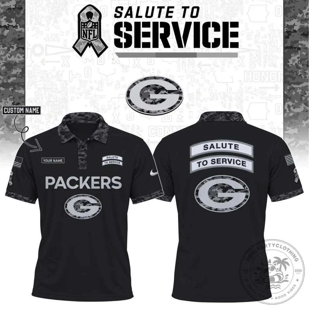 Green Bay Packers Salute To Service Black Polo Shirt Green Bay Packers Salute To Service Black Polo Shirt