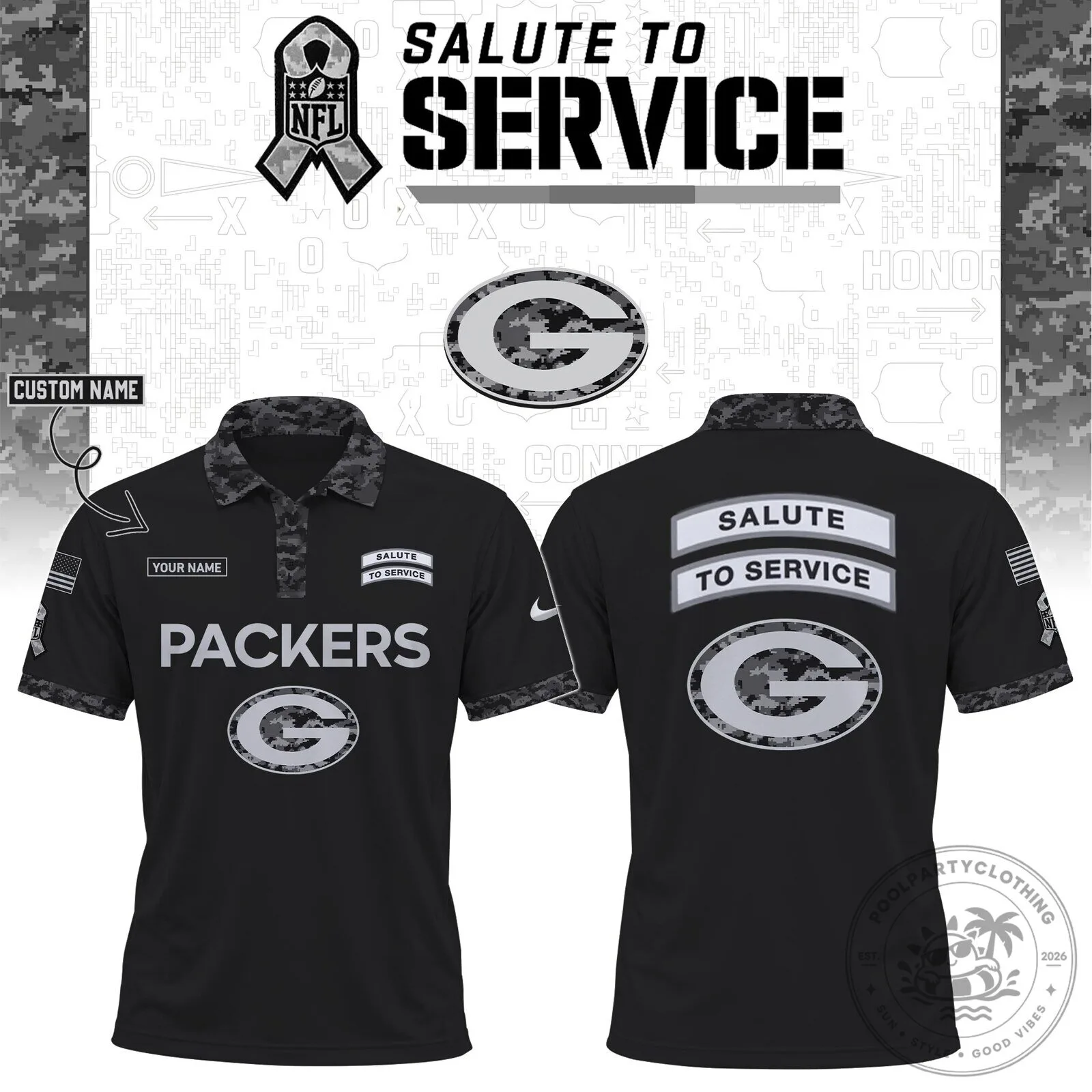 Green Bay Packers Salute To Service Black Polo Shirt