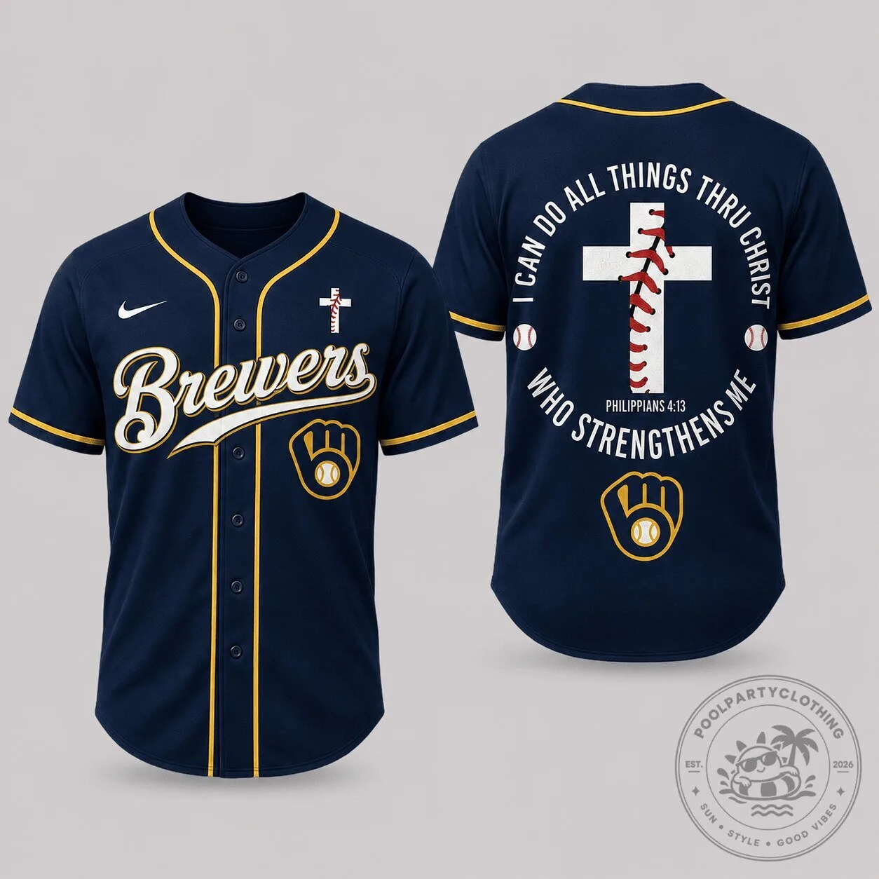 Milwaukee Brewers Baseball Jersey with Philippians 4:13 Bible Verse