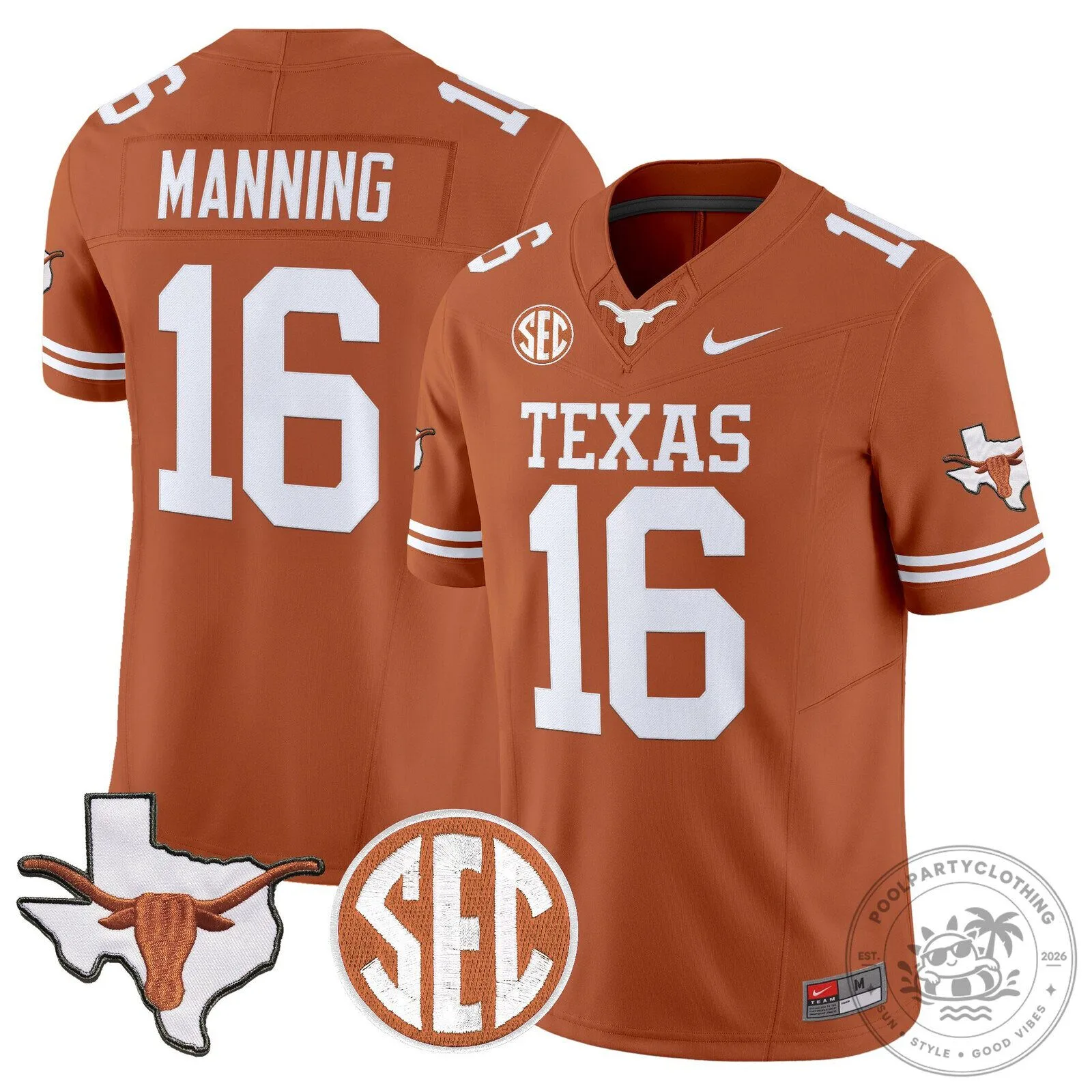 Texas State Longhorns Arch Manning Football Jersey with SEC Patch