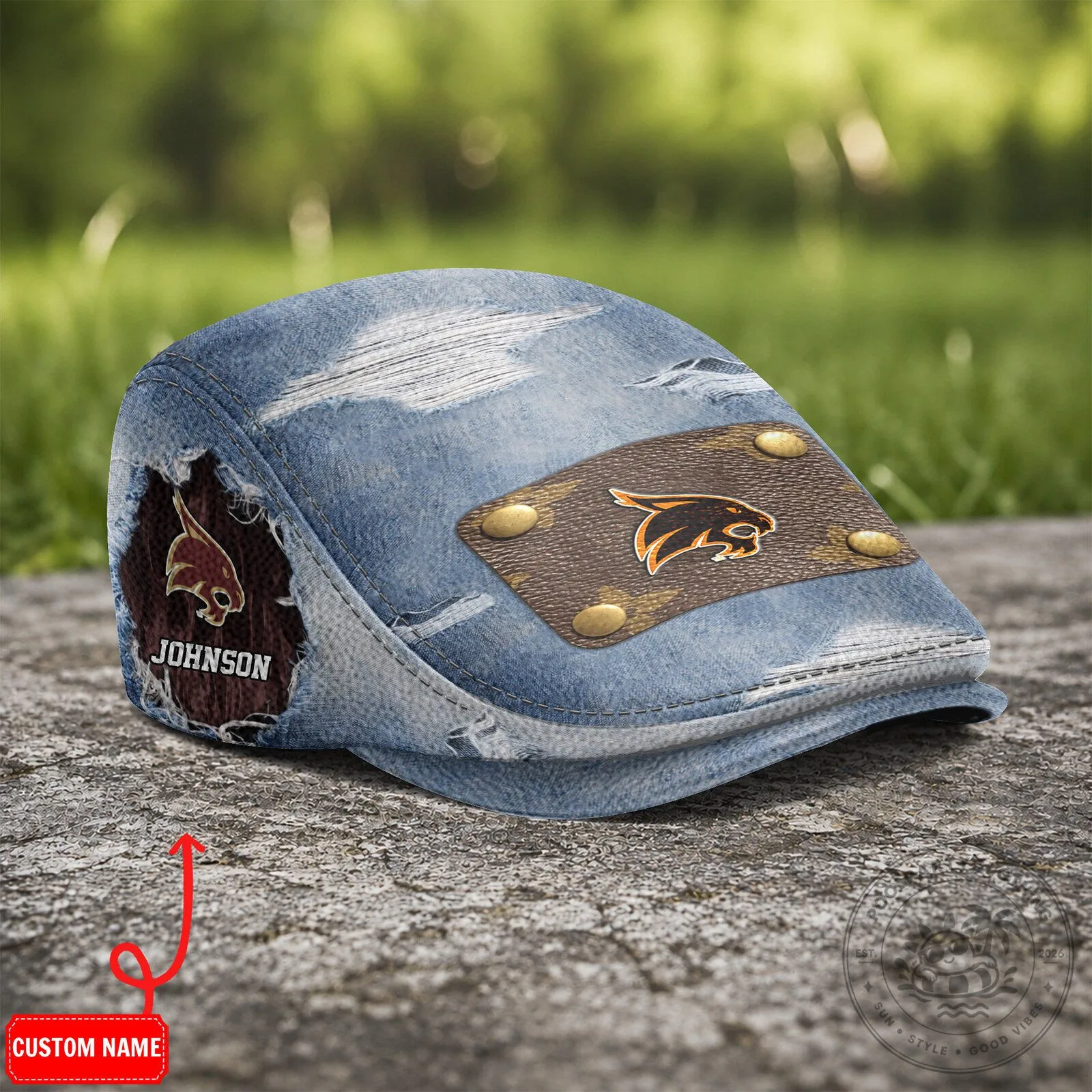 Texas State Bobcats Distressed Denim Flat Cap Hat 9 Texas State Bobcats Distressed Denim Flat Cap Hat
