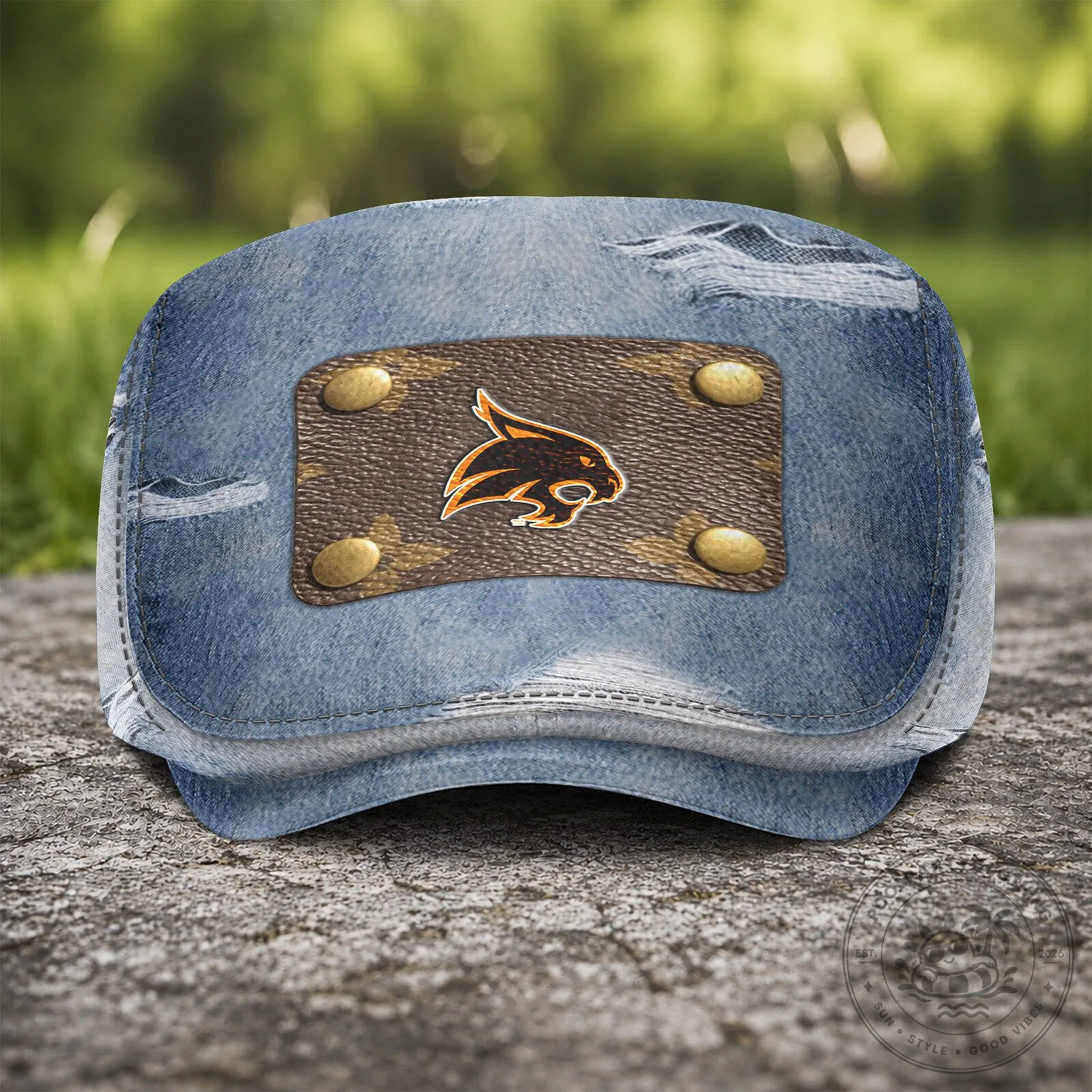 Texas State Bobcats Distressed Denim Flat Cap Hat 10 Texas State Bobcats Distressed Denim Flat Cap Hat