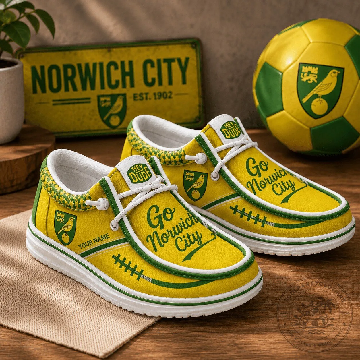 Norwich City Football Club Personalized Hey Dude Shoes
