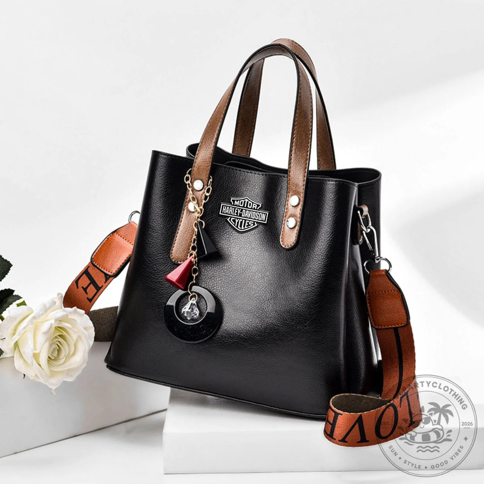 Harley-Davidson Motorcycles Black Leather Women's Handbag with Sunglasses 11 Harley-Davidson Motorcycles Black Leather Women