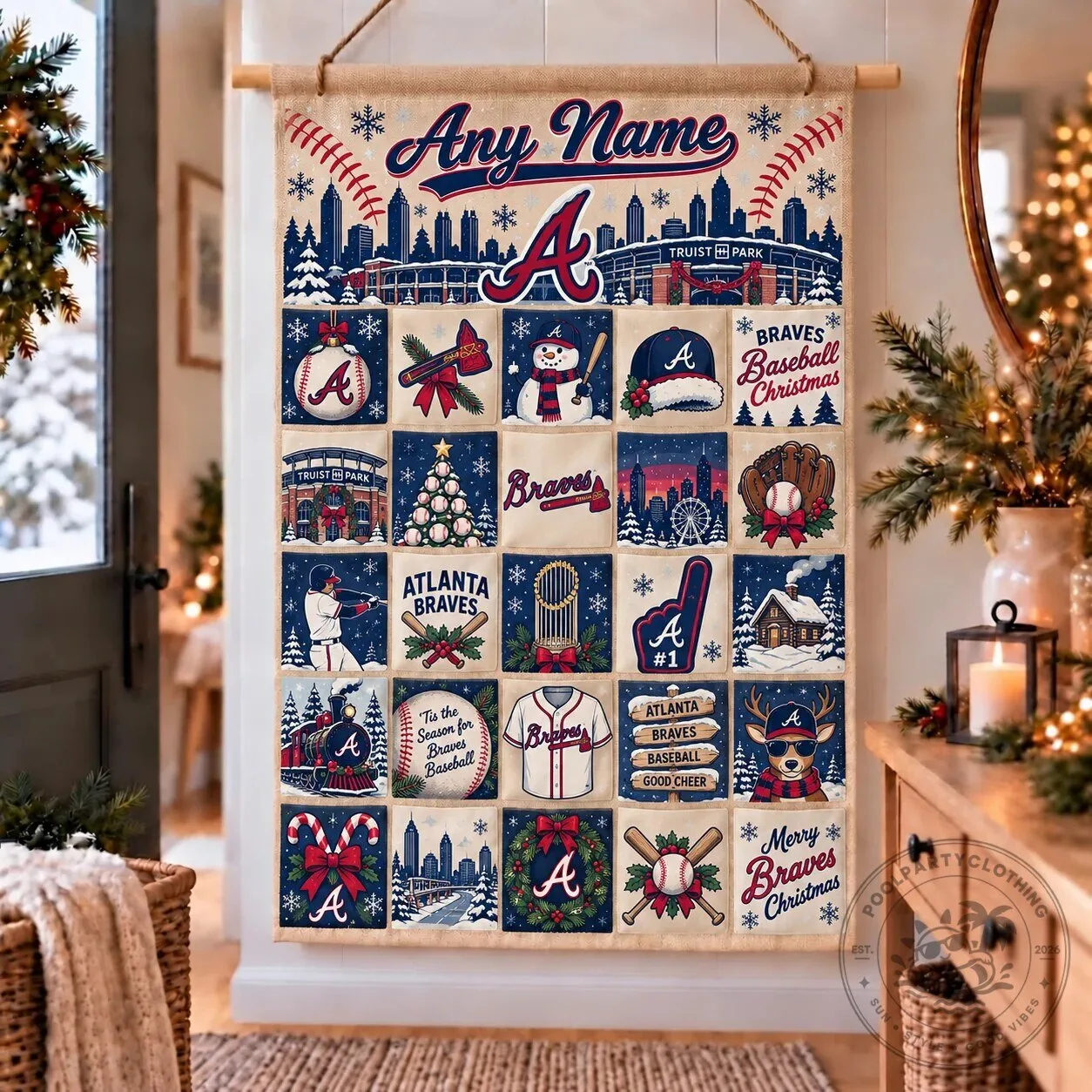 Atlanta Braves Baseball Christmas Holiday Custom Advent Calendar Wall Hanging