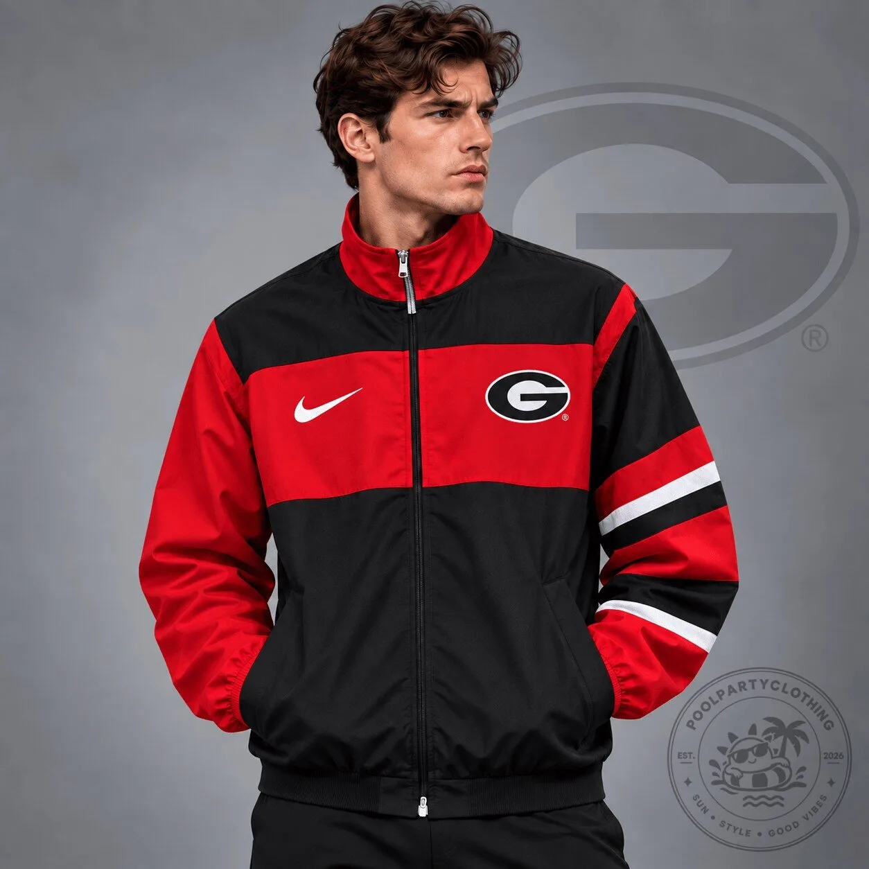 Georgia Bulldogs Nike Red and Black Colorblock Full Zip Windbreaker Jacket