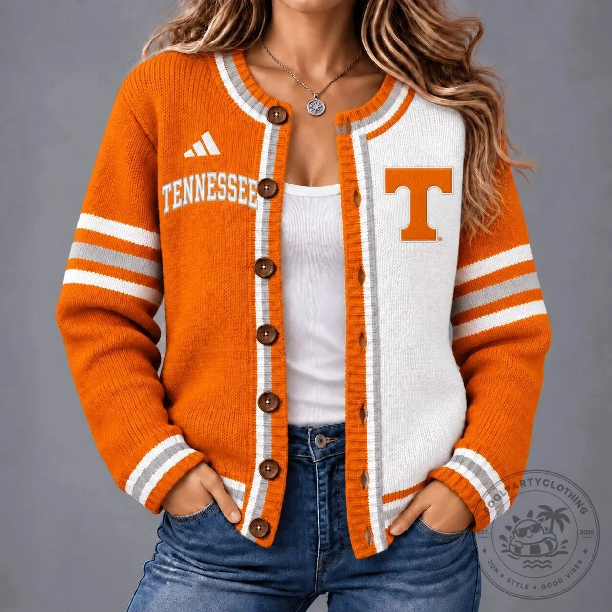 Tennessee Volunteers NCAA Football Team Orange and White Knit Cardigan