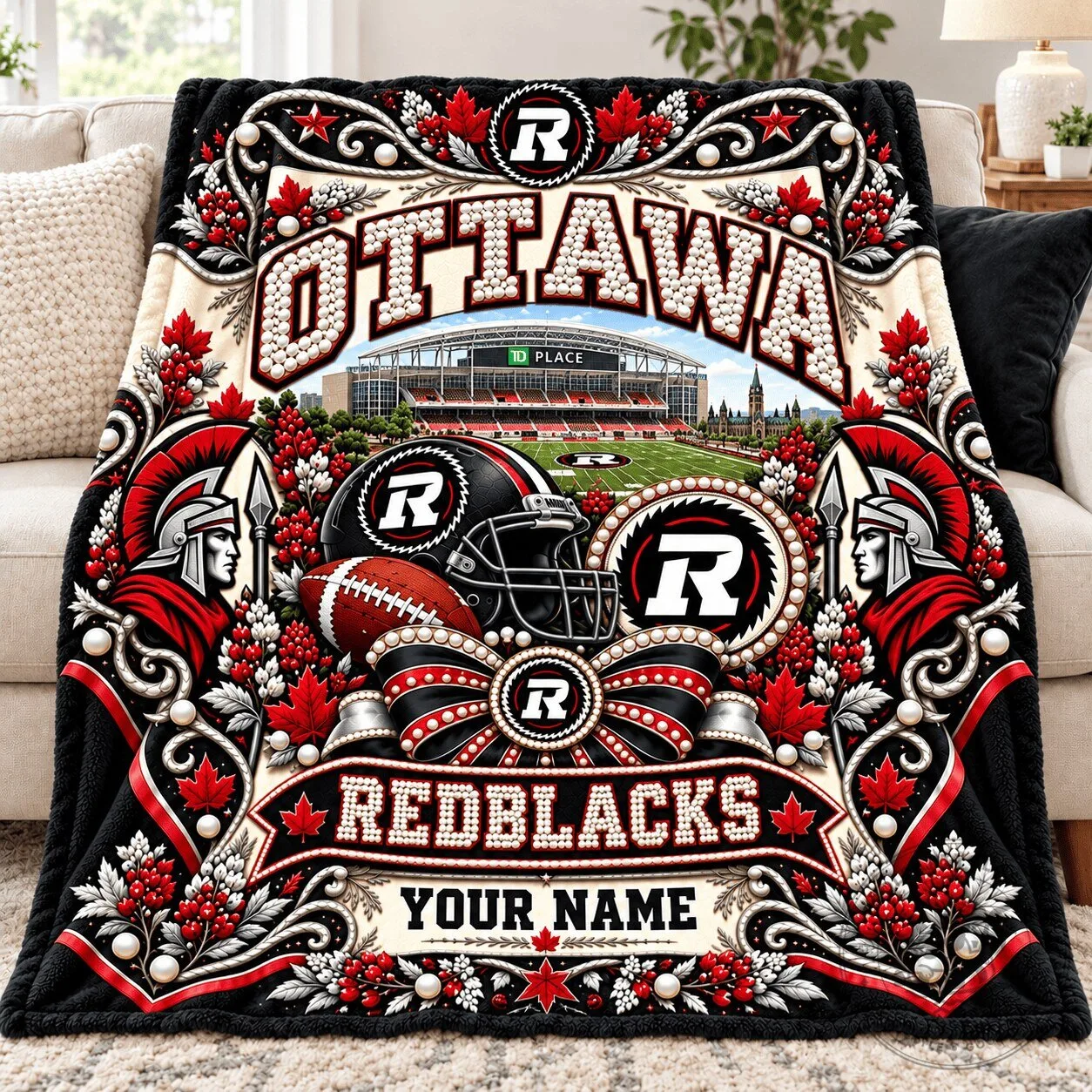 Ottawa Redblacks Canadian Football League Team Stadium Fleece Blanket