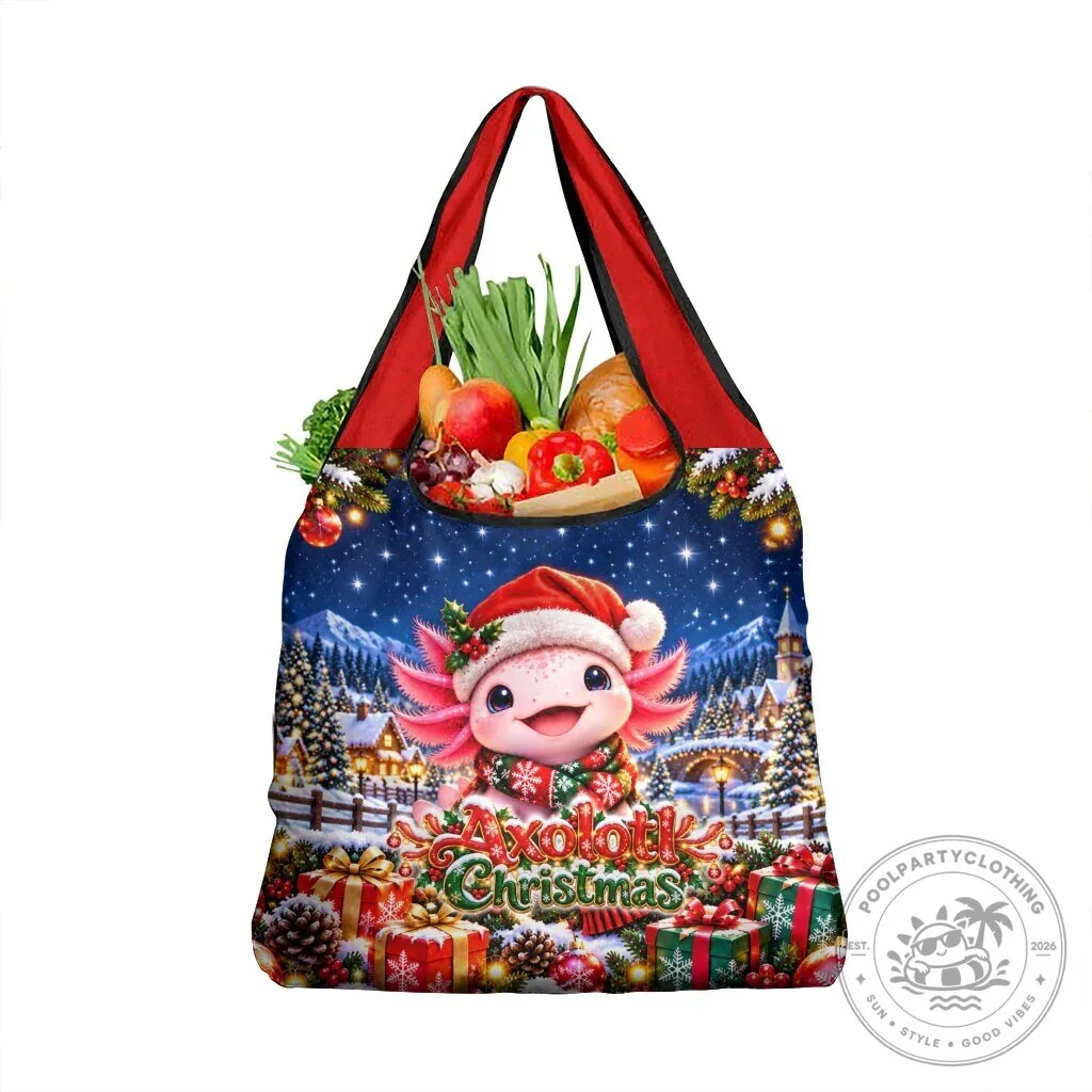 Cute Axolotl Christmas Winter Wonderland Reusable Grocery Bag
