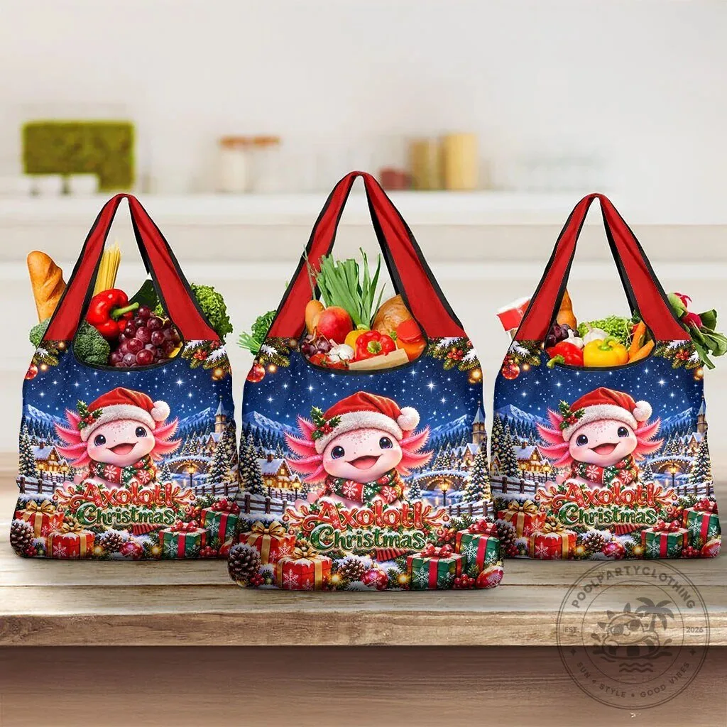 Cute Axolotl Christmas Winter Wonderland Reusable Grocery Bag 12 Cute Axolotl Christmas Winter Wonderland Reusable Grocery Bag