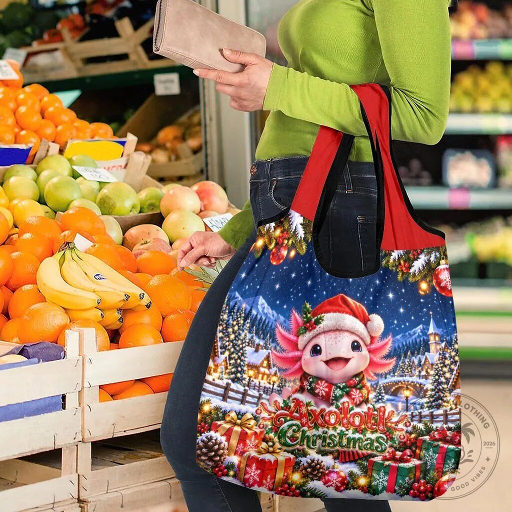 Cute Axolotl Christmas Winter Wonderland Reusable Grocery Bag 14 Cute Axolotl Christmas Winter Wonderland Reusable Grocery Bag