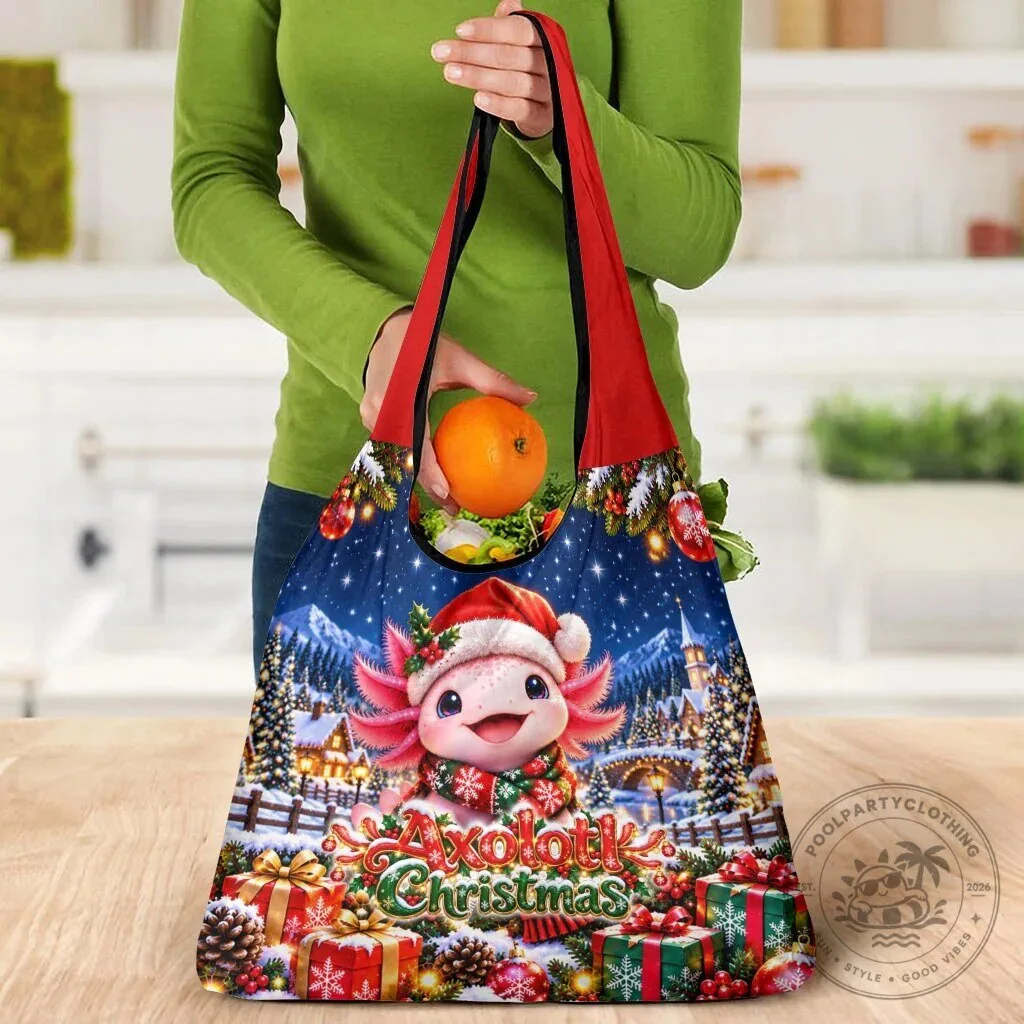 Cute Axolotl Christmas Winter Wonderland Reusable Grocery Bag 15 Cute Axolotl Christmas Winter Wonderland Reusable Grocery Bag