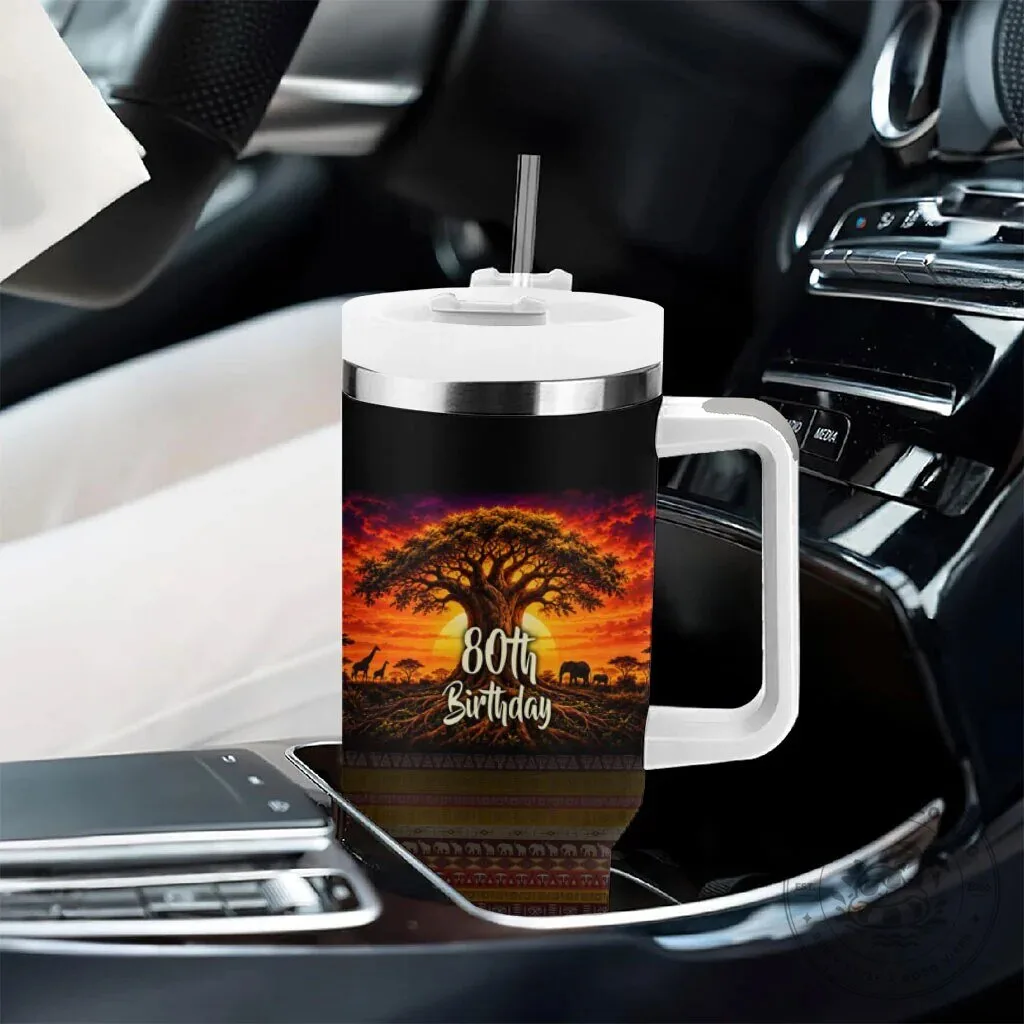 Personalized 80th Birthday Baobab Tree African Sunset Tumbler With Handle 13 Personalized 80th Birthday Baobab Tree African Sunset Tumbler With Handle