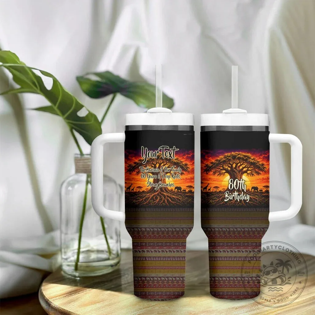 Personalized 80th Birthday Baobab Tree African Sunset Tumbler With Handle 15 Personalized 80th Birthday Baobab Tree African Sunset Tumbler With Handle