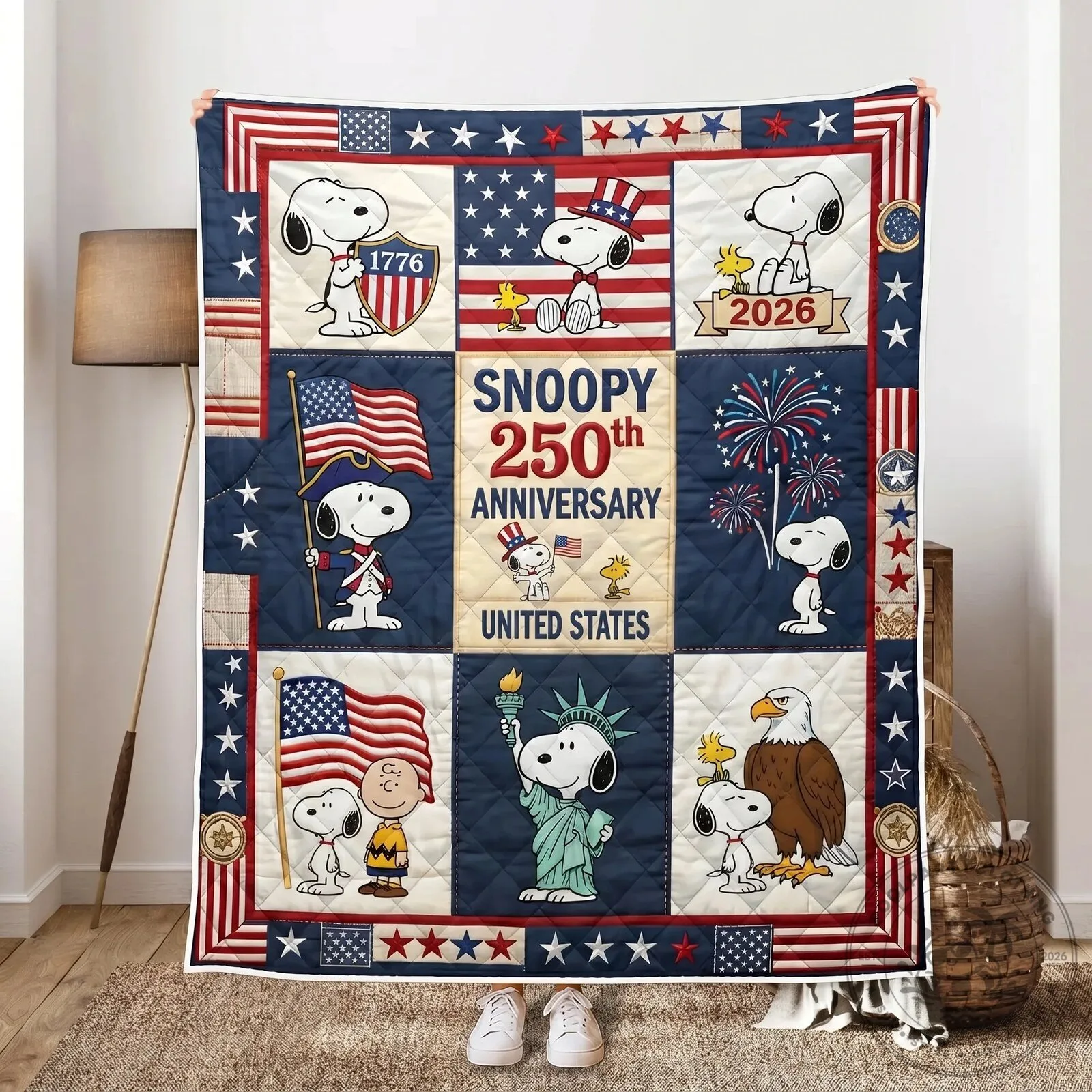 Snoopy 250th Anniversary United States Patriotic Celebration Quilt Blanket