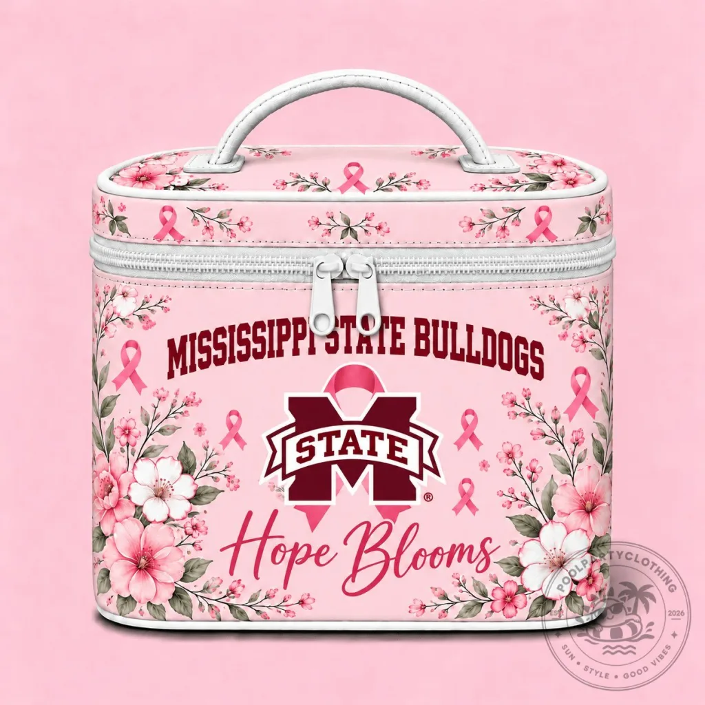 Mississippi State Bulldogs Breast Cancer Awareness Hope Blooms Cosmetic Bag Mississippi State Bulldogs Breast Cancer Awareness Hope Blooms Cosmetic Bag