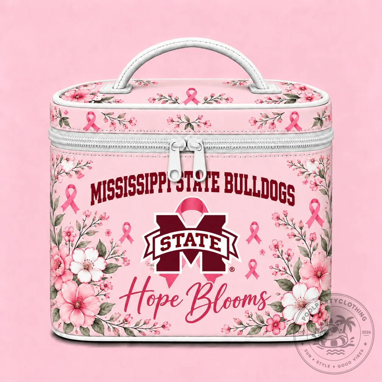 Mississippi State Bulldogs Breast Cancer Awareness Hope Blooms Cosmetic Bag