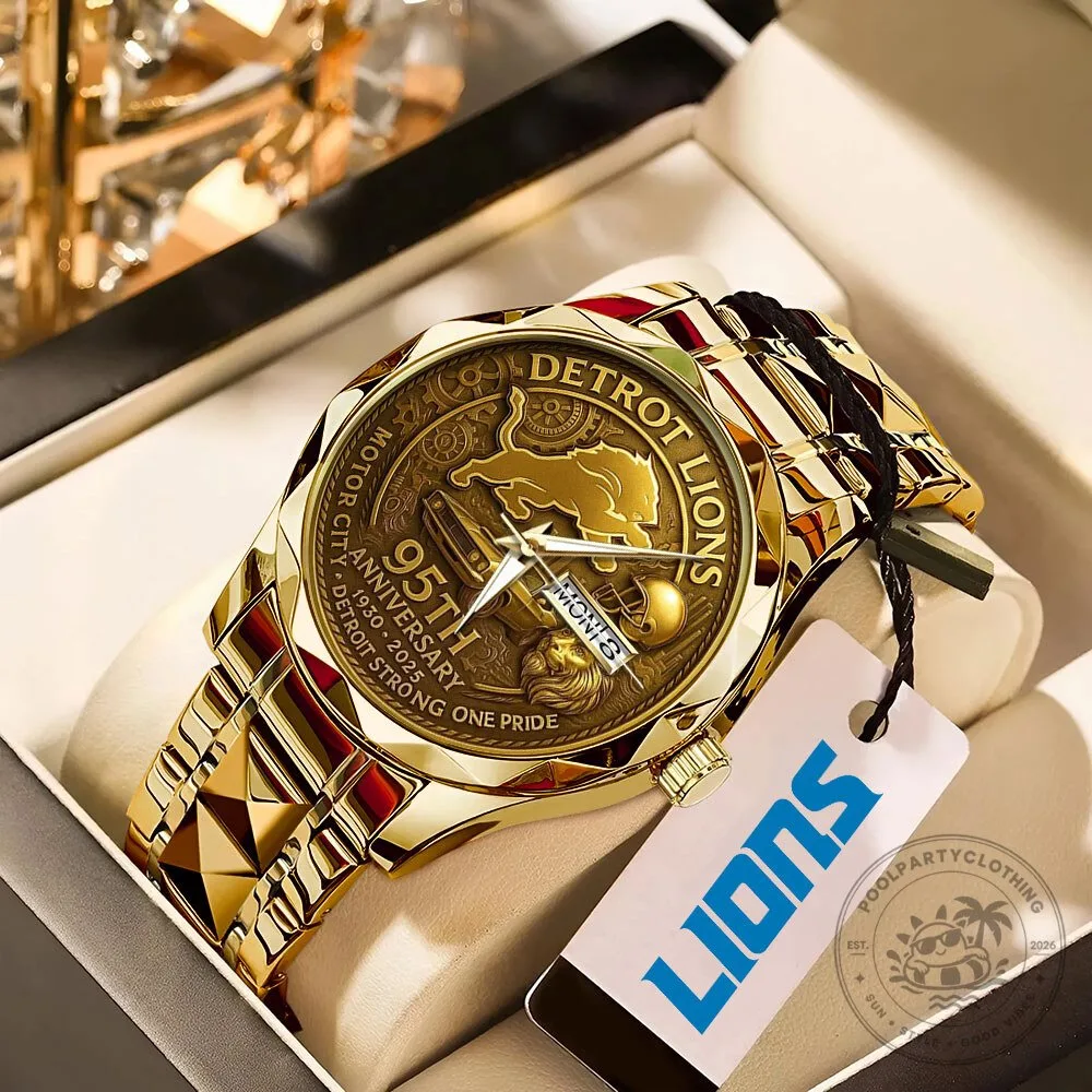 Detroit Lions 95th Anniversary Gold Tone Stainless Steel Quartz Watch 3 Detroit Lions 95th Anniversary Gold Tone Stainless Steel Quartz Watch