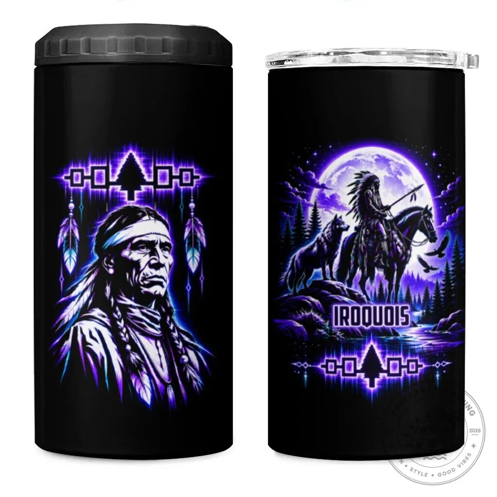 Iroquois Native American Warrior Wolf Moon Neon Spiritual Tribal Art Can Cooler 4 Iroquois Native American Warrior Wolf Moon Neon Spiritual Tribal Art Can Cooler