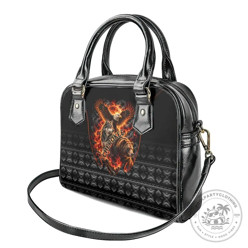 Cherokee Spirit Animals Shoulder Handbag with Fiery Tribal Art and Geometric Patterns 14 Cherokee Spirit Animals Shoulder Handbag with Fiery Tribal Art and Geometric Patterns