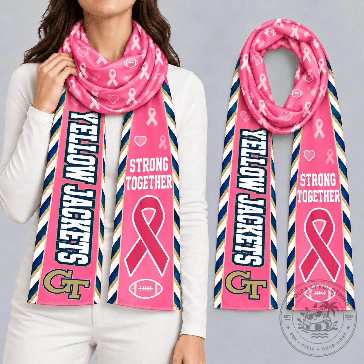 Georgia Tech Yellow Jackets Breast Cancer Awareness Strong Together Scarf