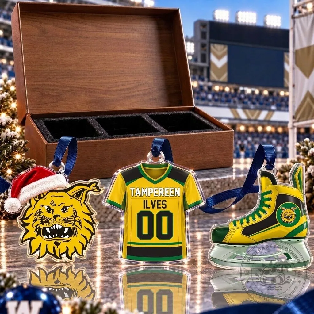 Tampereen Ilves Finnish Hockey Team Full Set of Three Acrylic Ornaments
