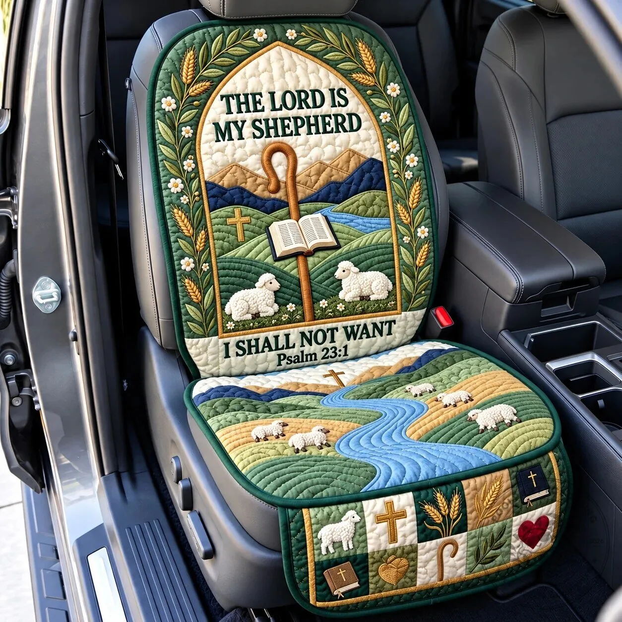 Christian Faith The Lord Is My Shepherd Quilted Car Seat Cover 5 Christian Faith The Lord Is My Shepherd Quilted Car Seat Cover