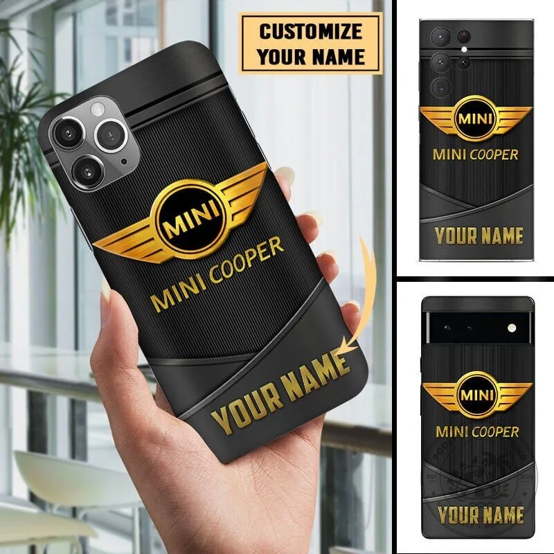 Mini Cooper Gold Logo Personalized Custom Name Phone Case for All Phone Models
