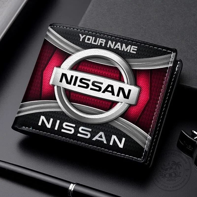 Nissan Custom Name Red Carbon Fiber Car Logo Wallet