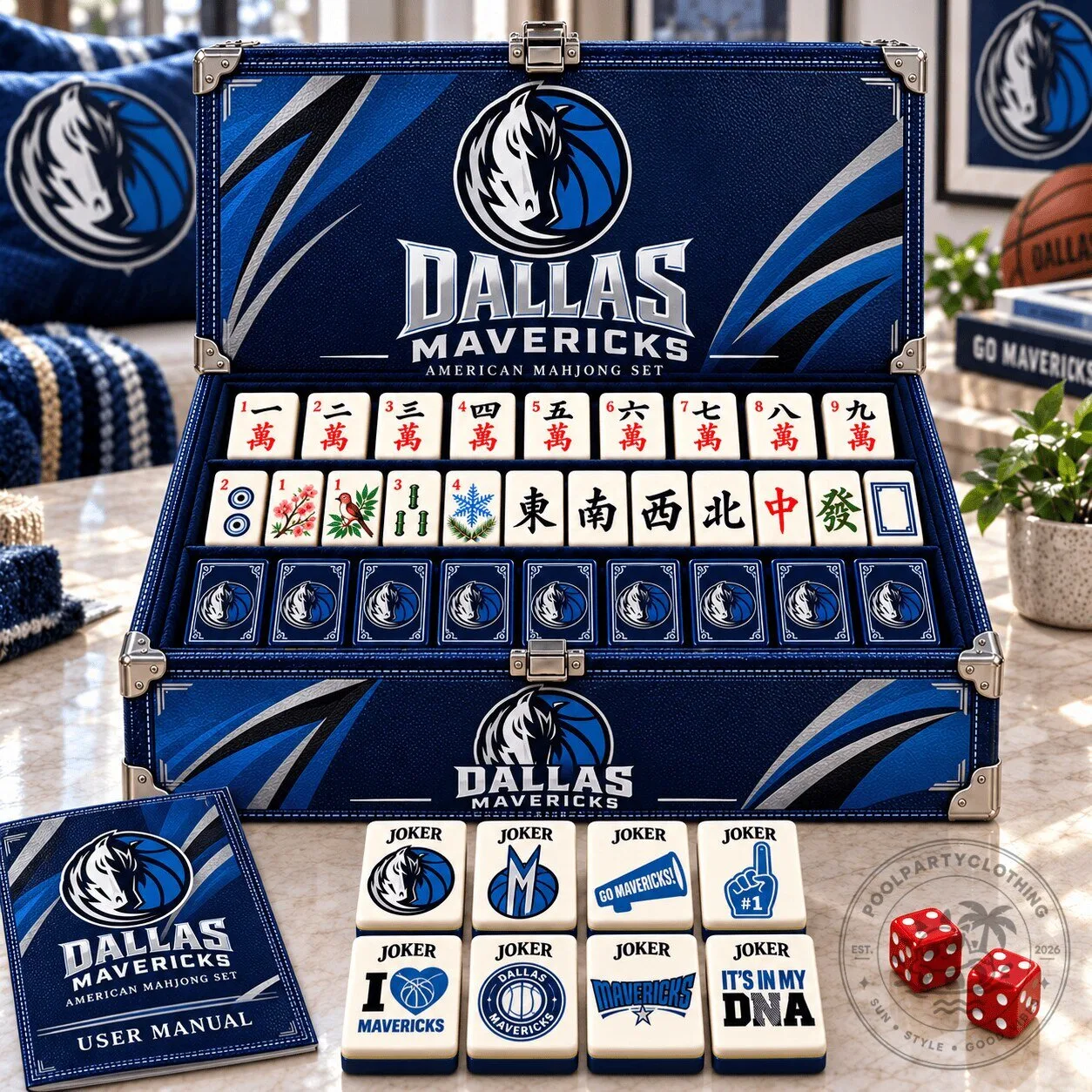 Dallas Mavericks American Mahjong Set with Custom Tiles and Carrying Case