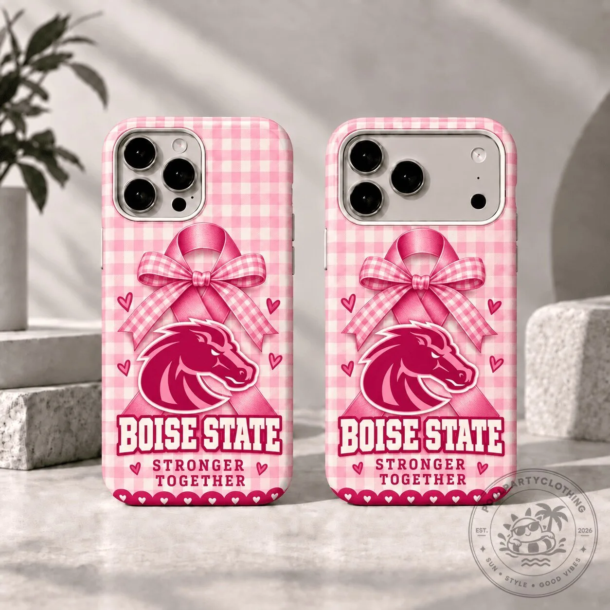 Boise State Broncos Breast Cancer Awareness Pink Gingham Phone Case
