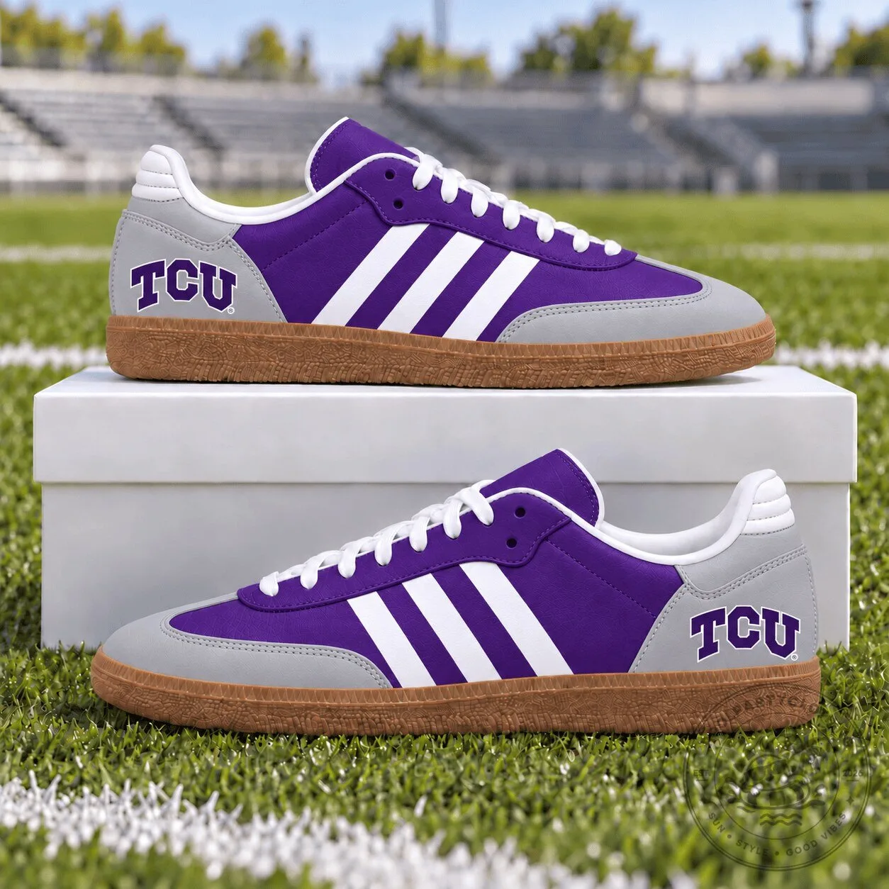 Texas Christian University Horned Frogs Purple and Grey Samba Style Shoes