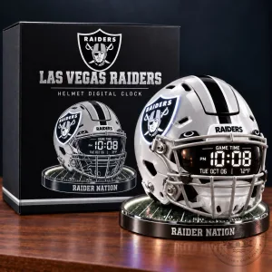 Las Vegas Raiders Football Helmet Digital Clock with Game Time Display