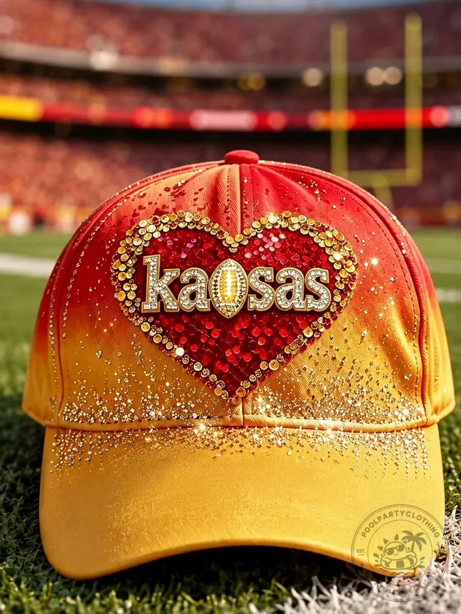 Kansas City Chiefs Football Team Glitter Heart Baseball Cap Hat