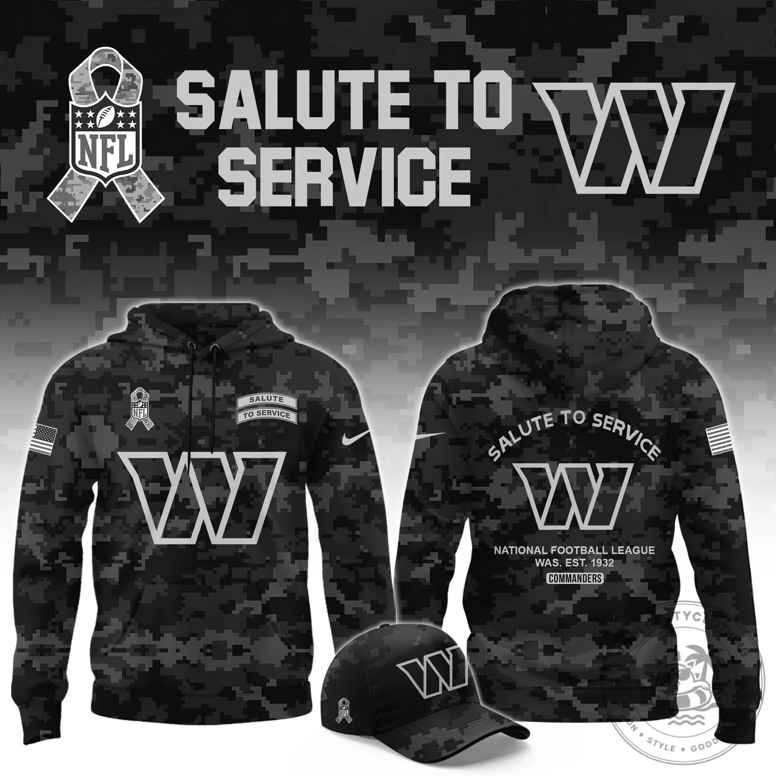 Washington Commanders Salute To Service Digital Camouflage Hoodie
