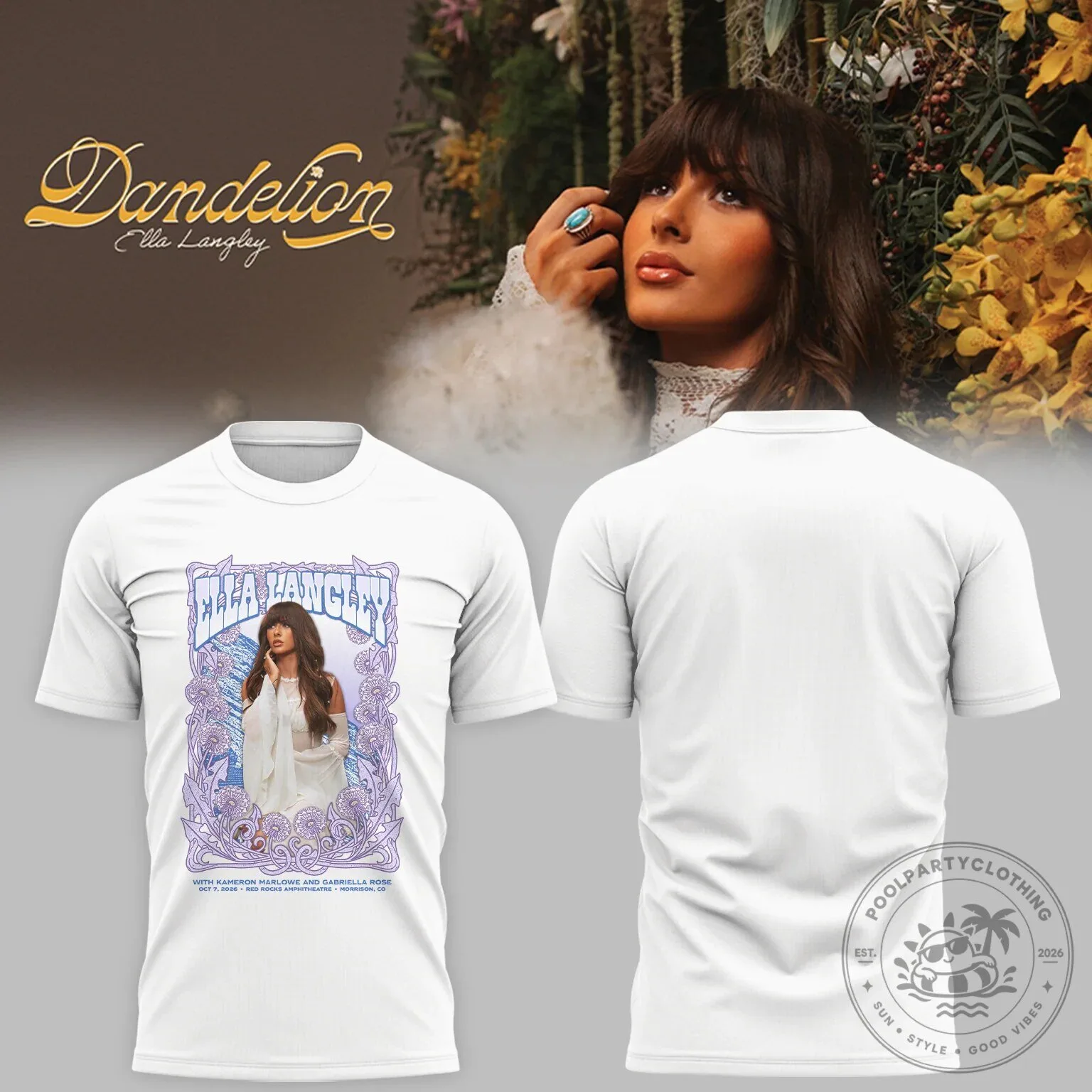Ella Langley Dandelion Album Cover Concert Tour White T-Shirt