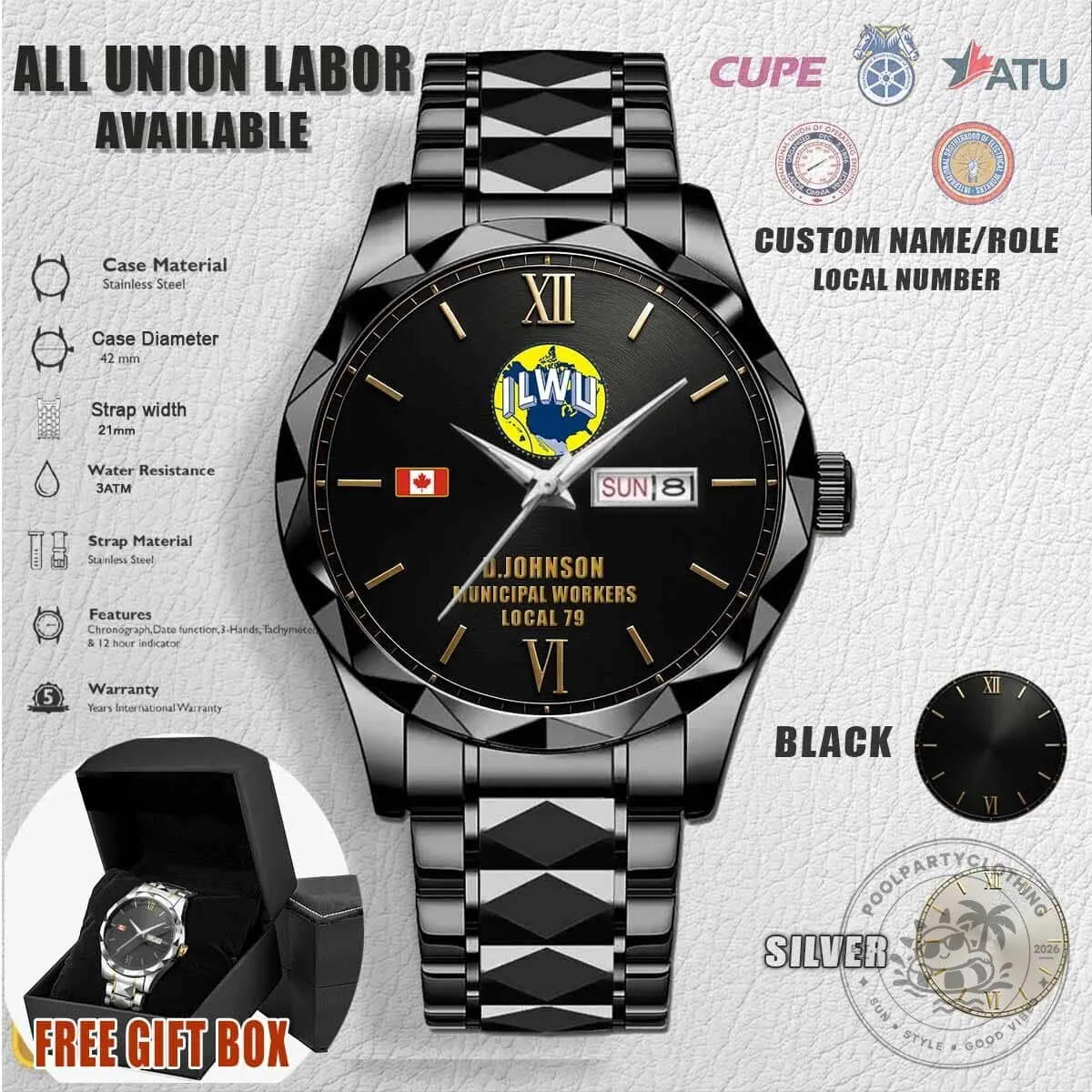 International Longshore and Warehouse Union Stainless Steel Watch